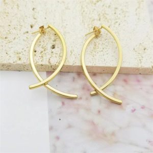 Aretes Pez Cristiano, acero inoxidable, enchapado en oro