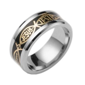 Anillo para hombre, pez primeros cristianos, de titanio